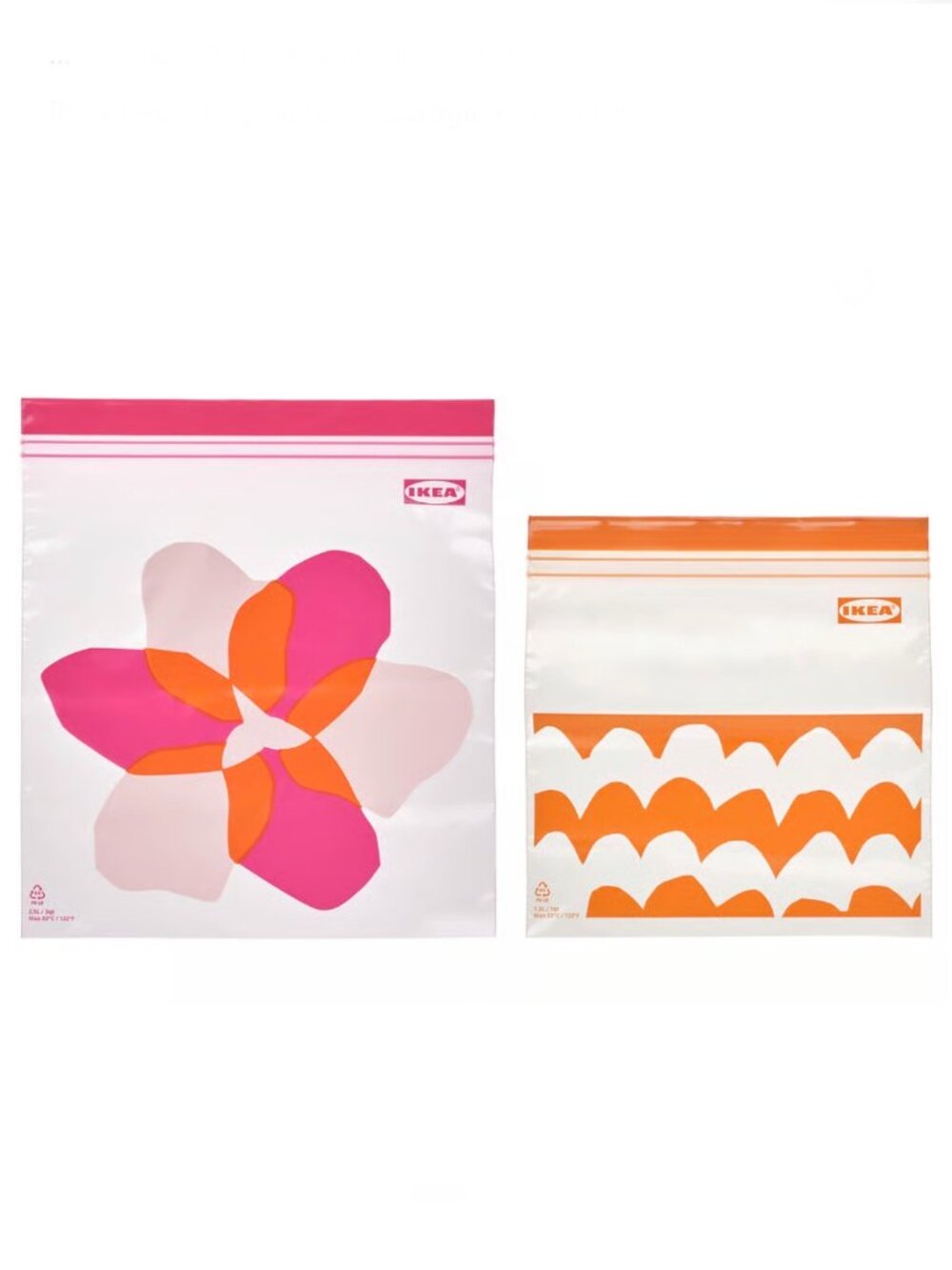 LOT OF 3 IKEA ISTAD Resealable Bag Patterned Hot Pink/Orange 50 pack NWT